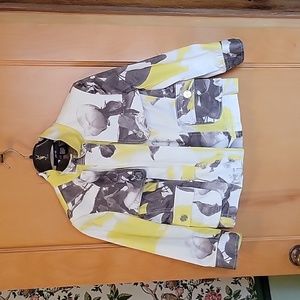 Per Se zip front jacket, gray and yellow floral, size 10